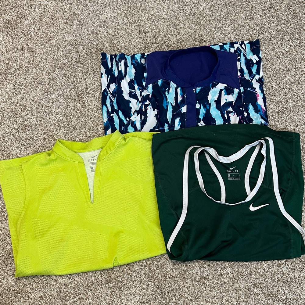 Three work out Tank Tops - Neon Yellow and Abstract Blue & green